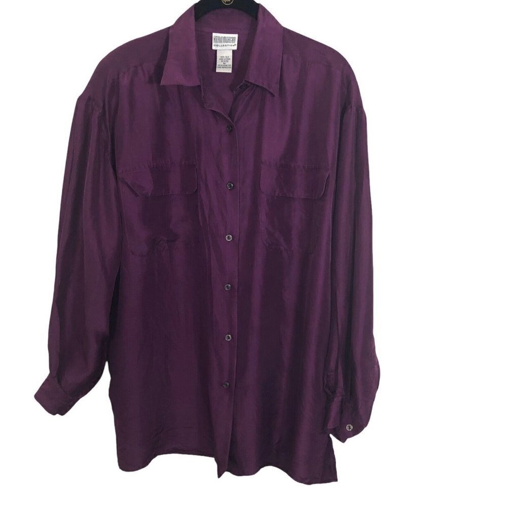 Vintage KARIN MORGAN Collection 100% Silk Button Down Long Sleeve Blouse